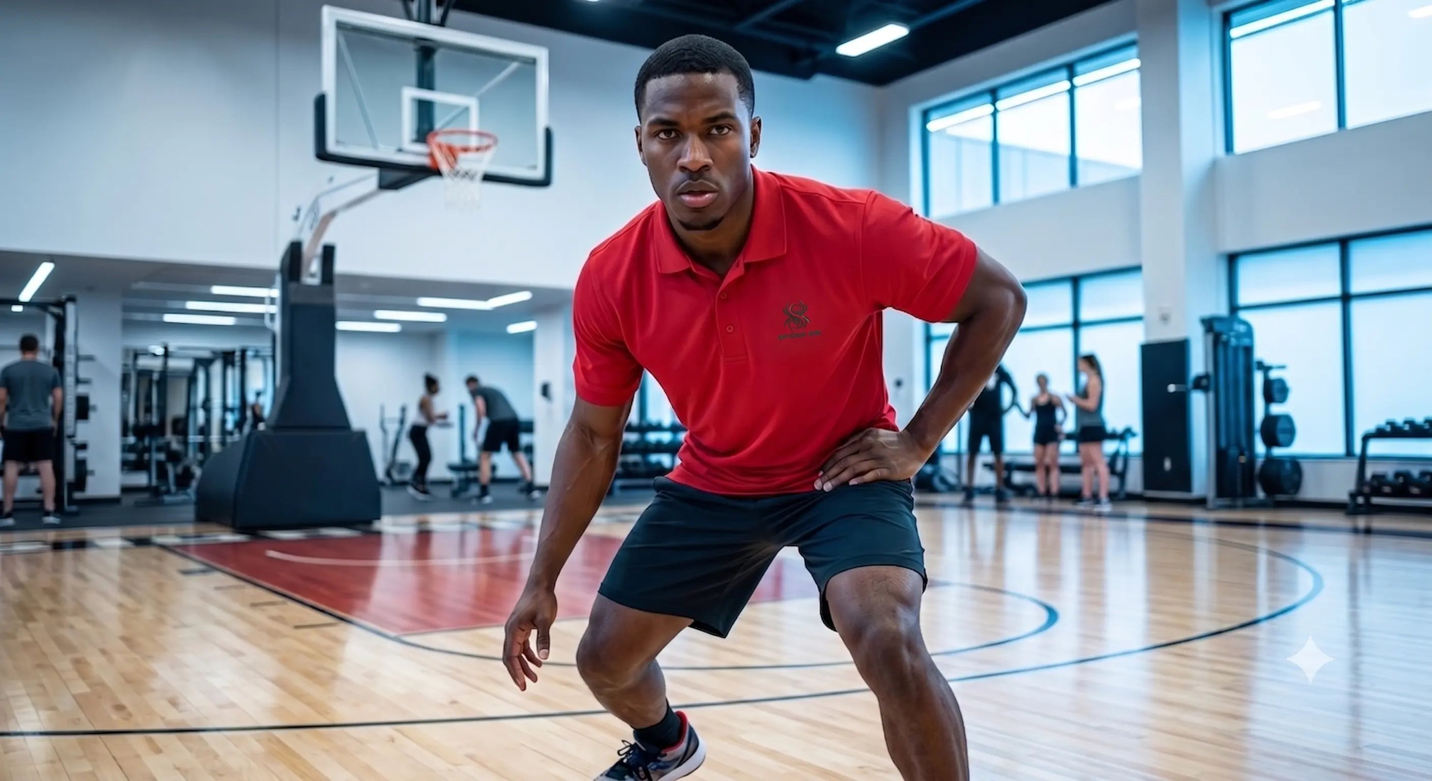 Man wearing the SPIDER 616 red polo in a real fit photo